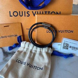 LOUIS VUITTON Keep It Double Canvas Silver Tone Wrap Bracelet.